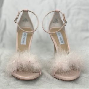 Soft pink feather strappy heels by Steve Madden